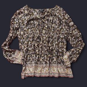 Lucky Brand size M black and white floral blouse with long sleeves and tie